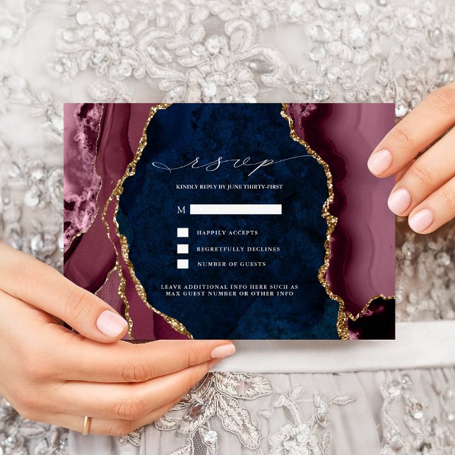 Invitación de respuesta de boda de Navy, Burgundy  (Subido por el creador)