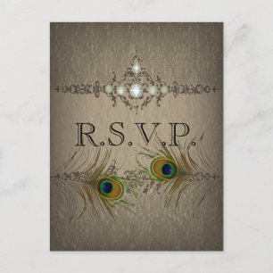 Invitación de respuesta de boda de pavo real chic 