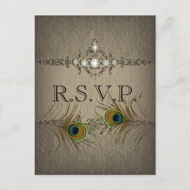 Invitación de respuesta de boda de pavo real chic  (Anverso)