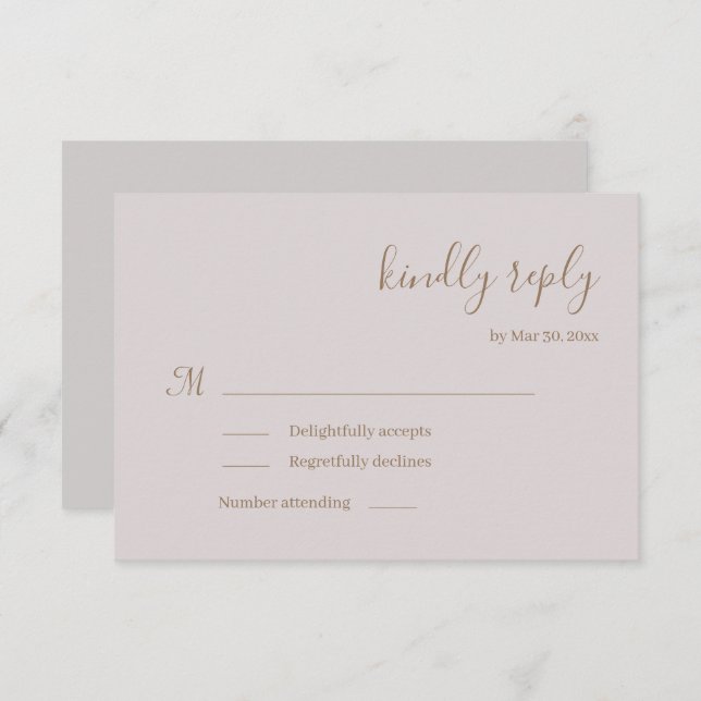 Invitación de respuesta de boda de rosa minimalist (Anverso / Reverso)