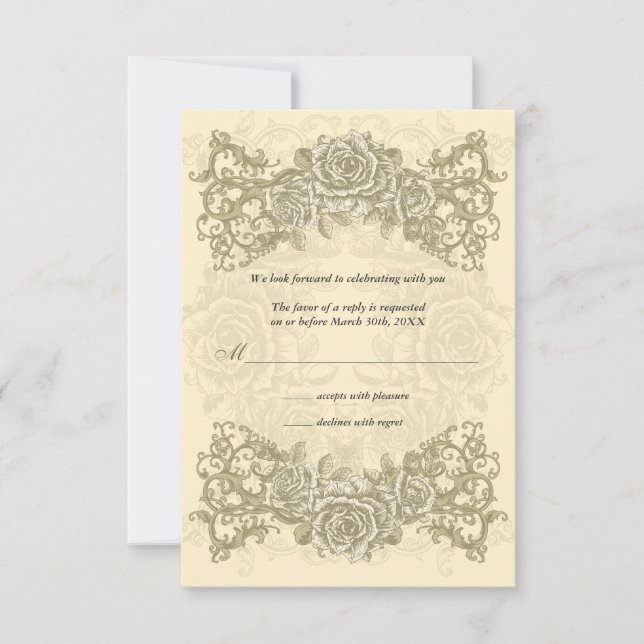 Invitación de respuesta de Boda de Rosas de Crema  (Anverso)