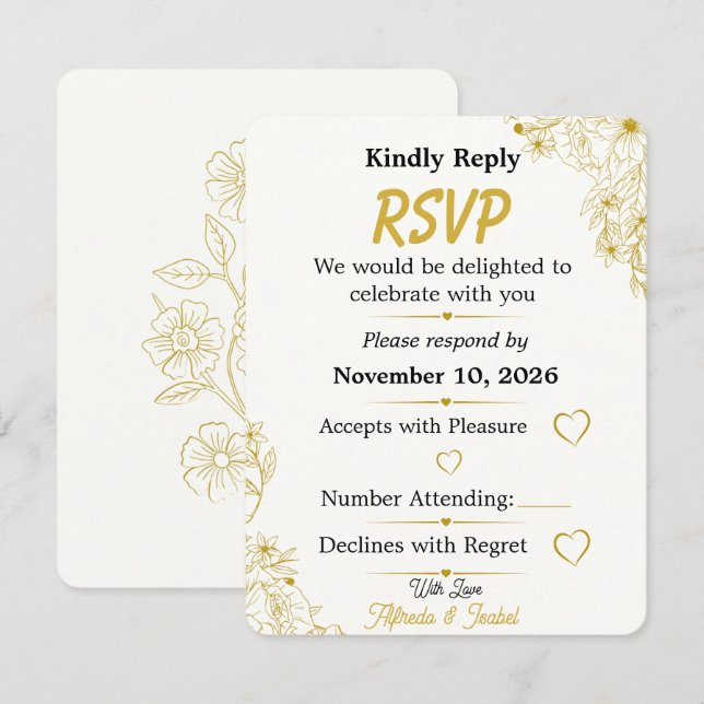 Invitación de respuesta editable de boda floral de (Anverso / Reverso)