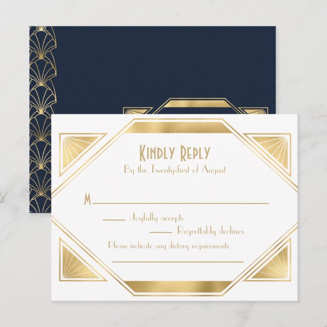 Invitación de respuesta elegante Art Deco para la  (Anverso / Reverso)