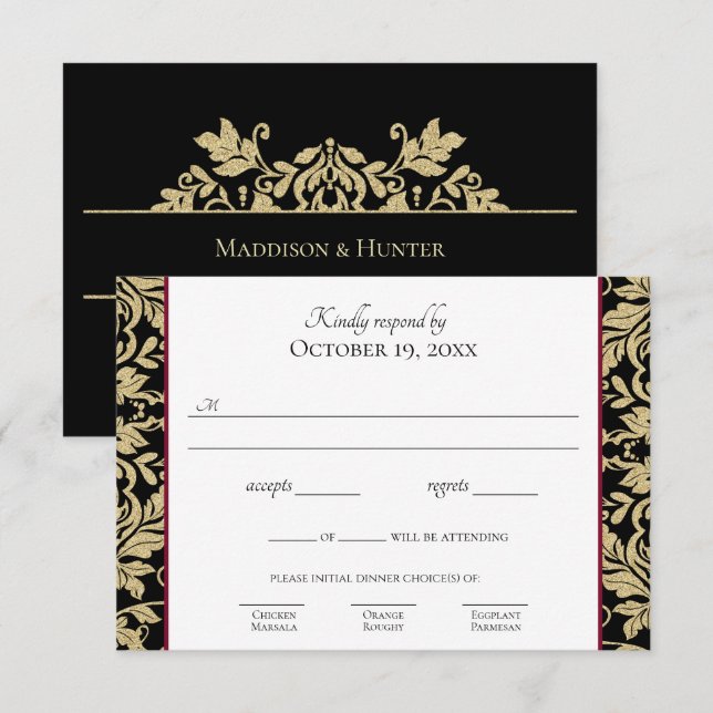 Invitación de respuesta elegante simple de damasco (Anverso / Reverso)