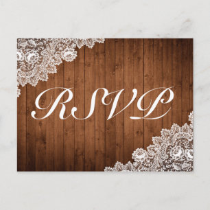 Invitación de respuesta Rustic Wood & White Lace