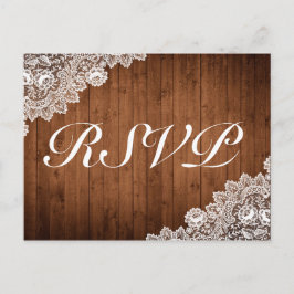 Invitación de respuesta Rustic Wood & White Lace