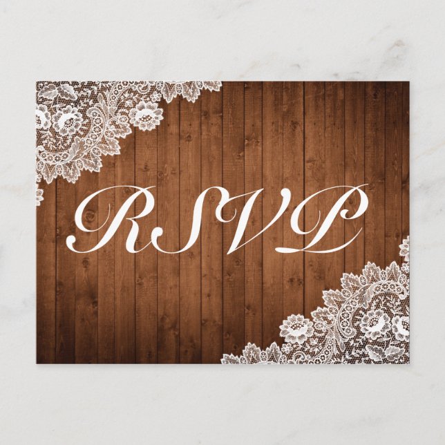 Invitación de respuesta Rustic Wood & White Lace (Anverso)