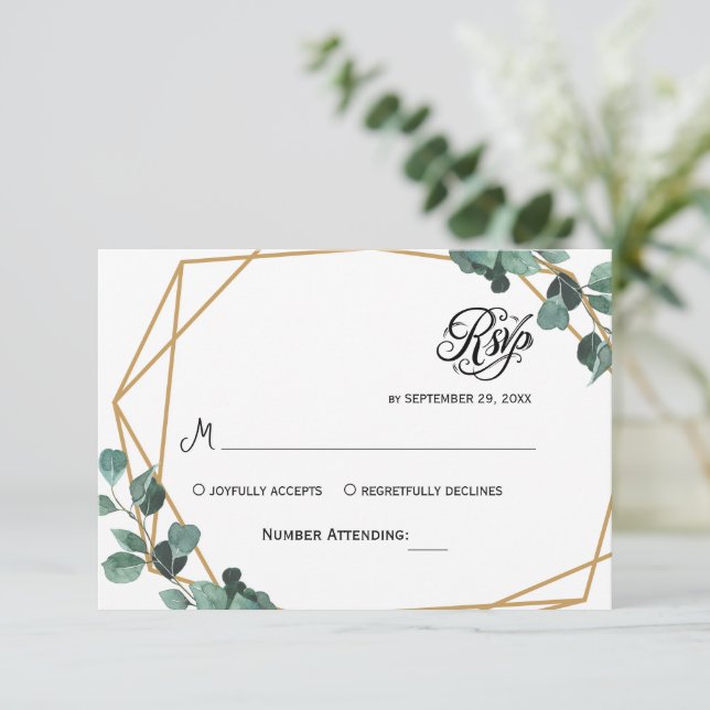 Invitación de respuesta simple de eucalipto con ve (Anverso de pie)
