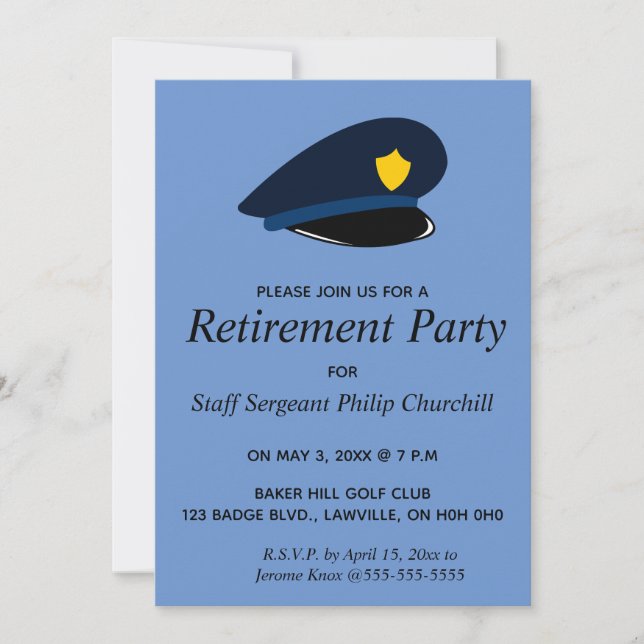 Invitación de Retiro de Gorra de Oficial de Policí (Anverso)