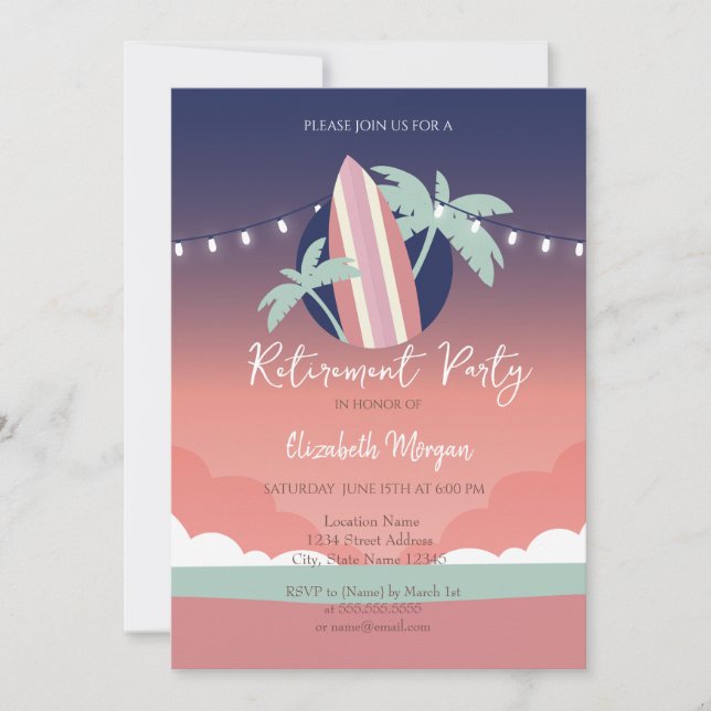 Invitación de retiro de la tabla de surf de Palms (Anverso)
