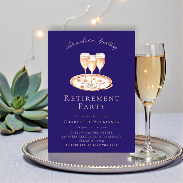 Invitación de retiro elegante de Champagne Navy pa (Subido por el creador)