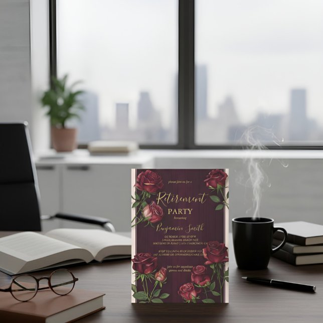 Invitación de retiro Rosa de Madera Oscura con Tex (Subido por el creador)