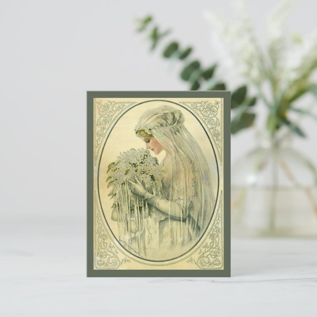 Invitación de retrato nupcial de boda vintage (Anverso de pie)
