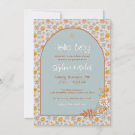 Invitación de Retro Boho Floral Baby Shower Boy