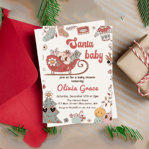 Invitación de Retro Navidades Santa Baby Shower