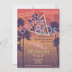 Invitación de reunión de clase de colores neón ret
