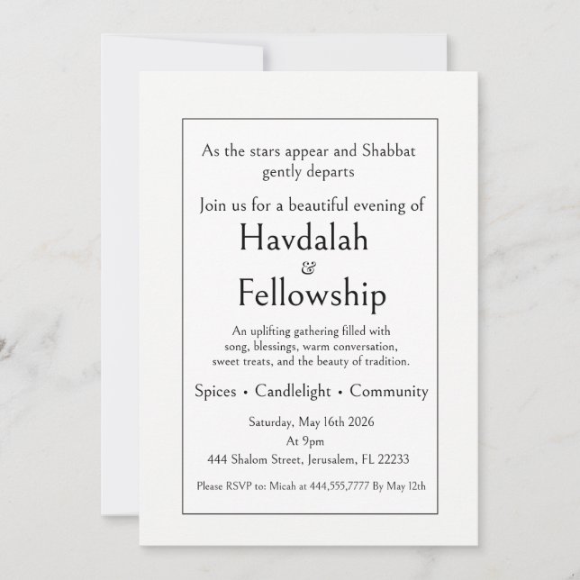 Invitación de reunión de Havdalah, modernidad mini (Anverso)