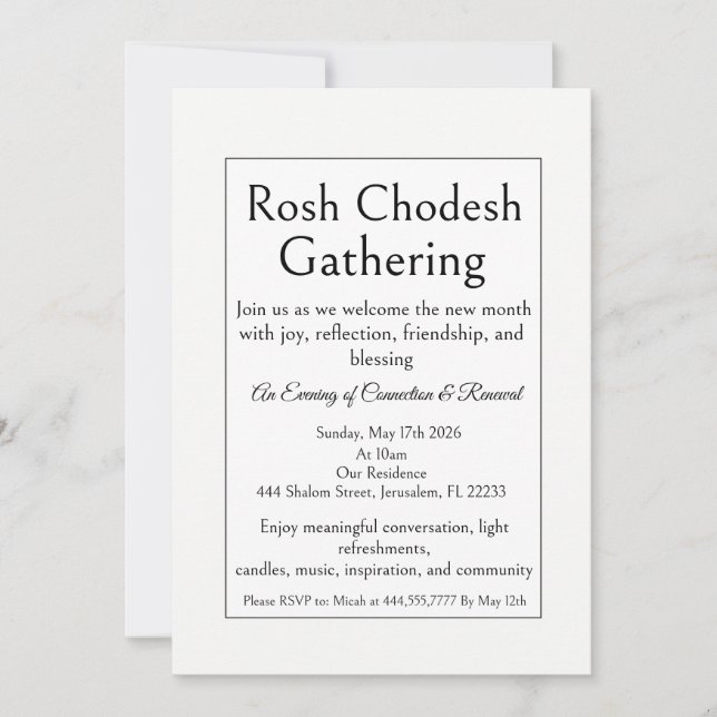 Invitación de reunión de Rosh Jodesh, Simple Moder (Anverso)