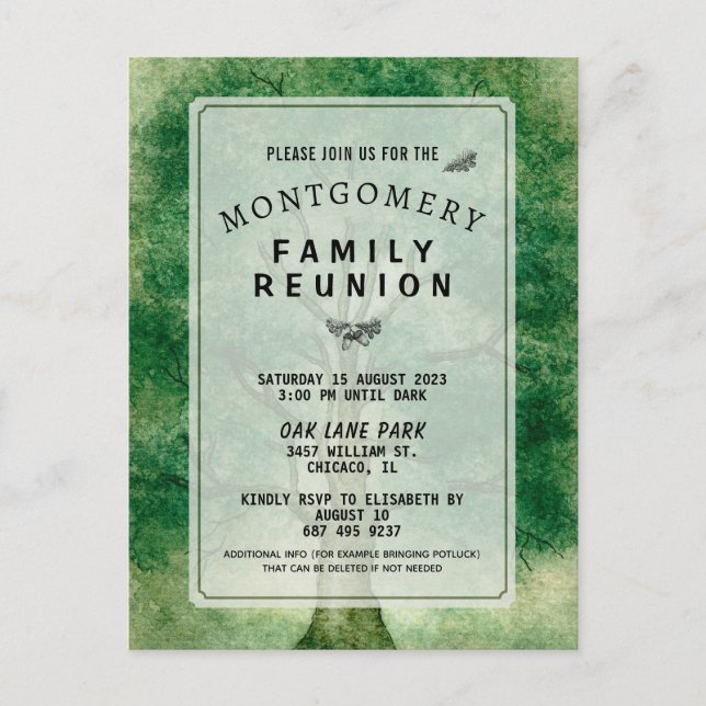 Invitación de reunión familiar de roble al agua (Anverso)