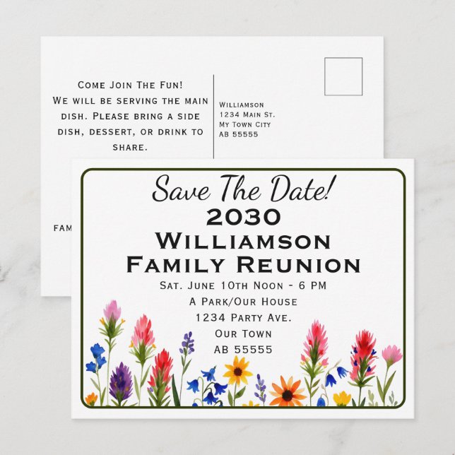 Invitación de Reunión Familiar de Wildflower para  (Anverso / Reverso)