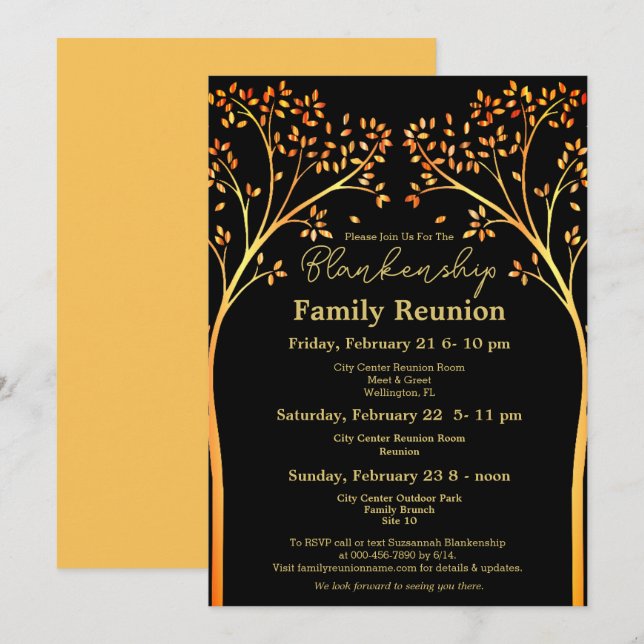 Invitación de Reunión Familiar del Naranjo Dorado (Anverso / Reverso)