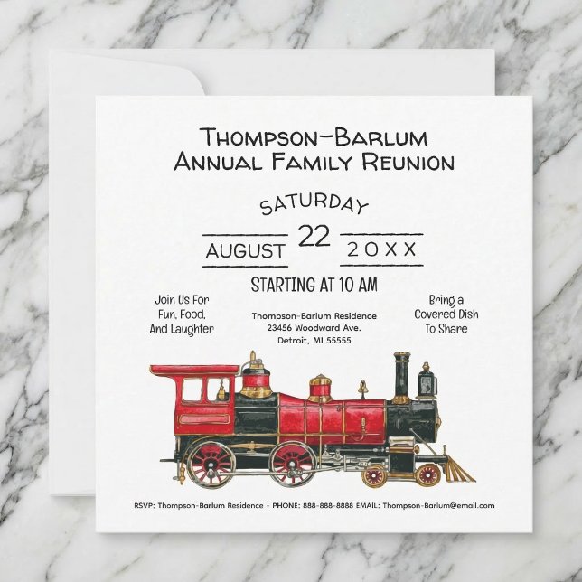 Invitación de Reunión Familiar del Tren Rojo (Red Train Family Reunion Invitation)