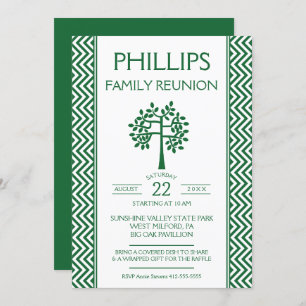 Invitación de reunión familiar Zig Zag verde y bla