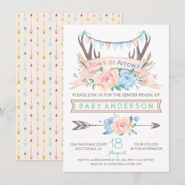 Invitación de Revelación de Género Boho Cuerno Tri (Anverso / Reverso)