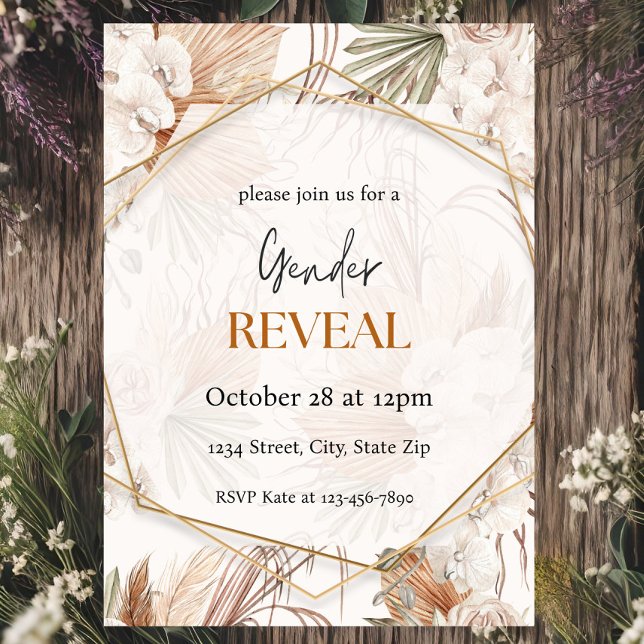 Invitación de Revelación de Género Boho Pampas Ton (Subido por el creador)