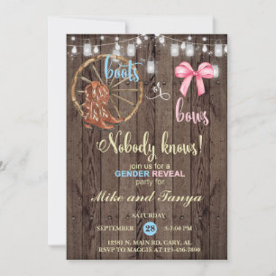 Invitación de revelación de género Botas o lazos,