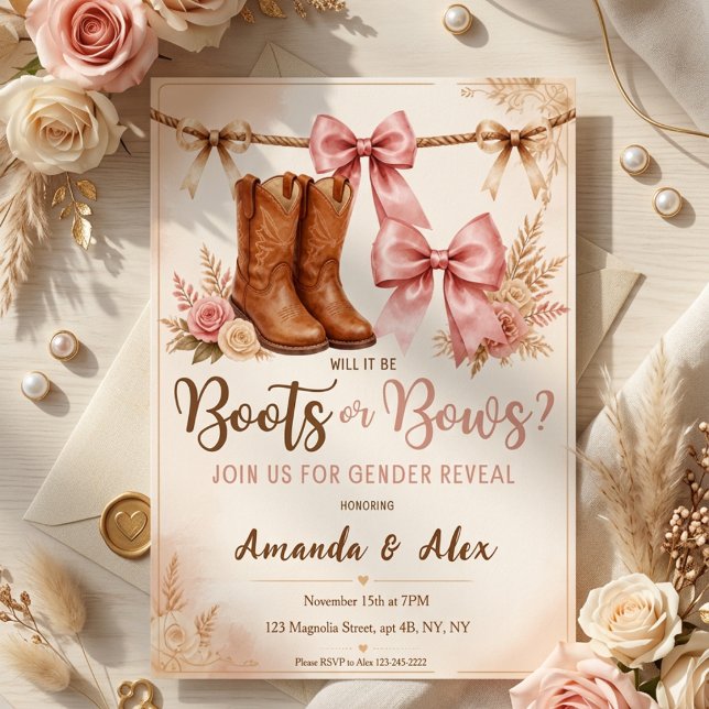 Invitación de Revelación de Género Botas o Lazos d (Subido por el creador)