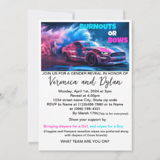 Invitación de revelación de género Burnouts o Bows