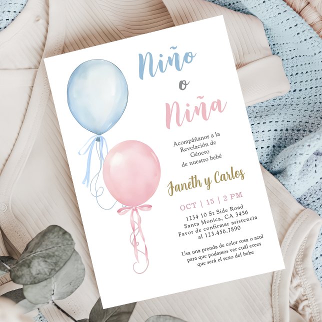Invitación de Revelación de Género con Globos Espa (Subido por el creador)
