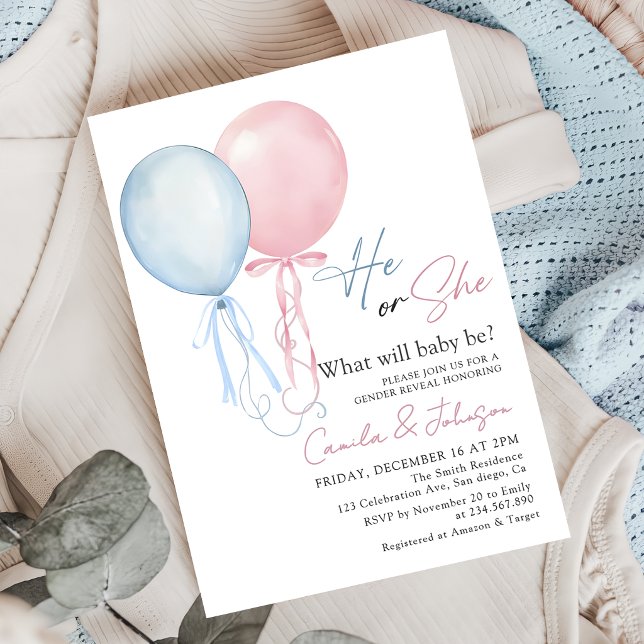 Invitación de Revelación de Género con Globos Rosa (Subido por el creador)
