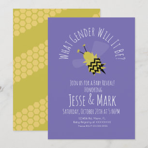 Invitación de revelación de género de abeja púrpur