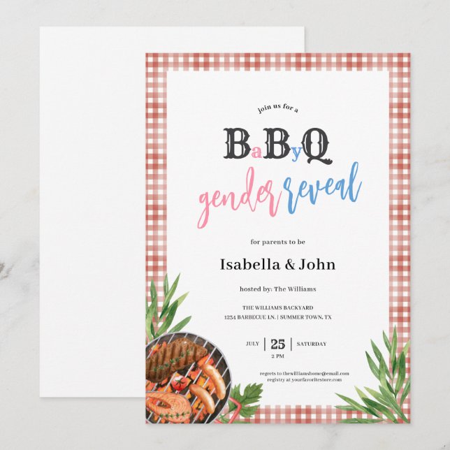 Invitación de Revelación de Género de Barbecue Bab (Anverso / Reverso)