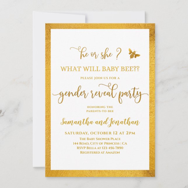 Invitación de Revelación de Género de Bebé Abeja (Anverso)