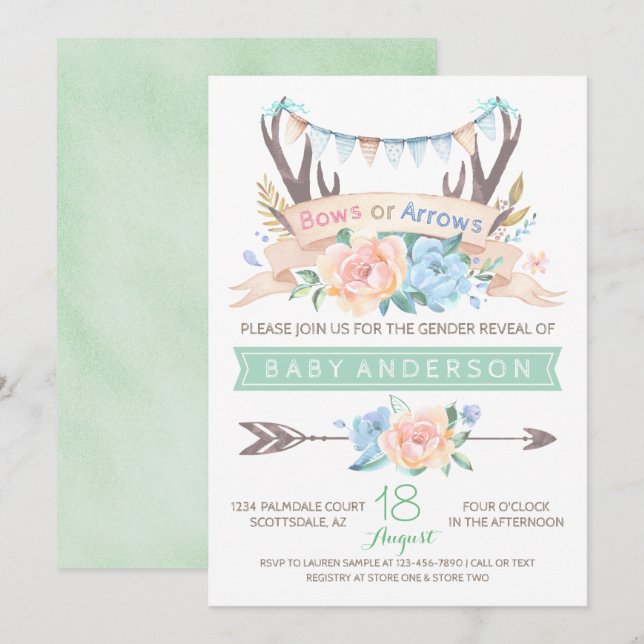 Invitación de revelación de género de bebé con ast (Anverso / Reverso)