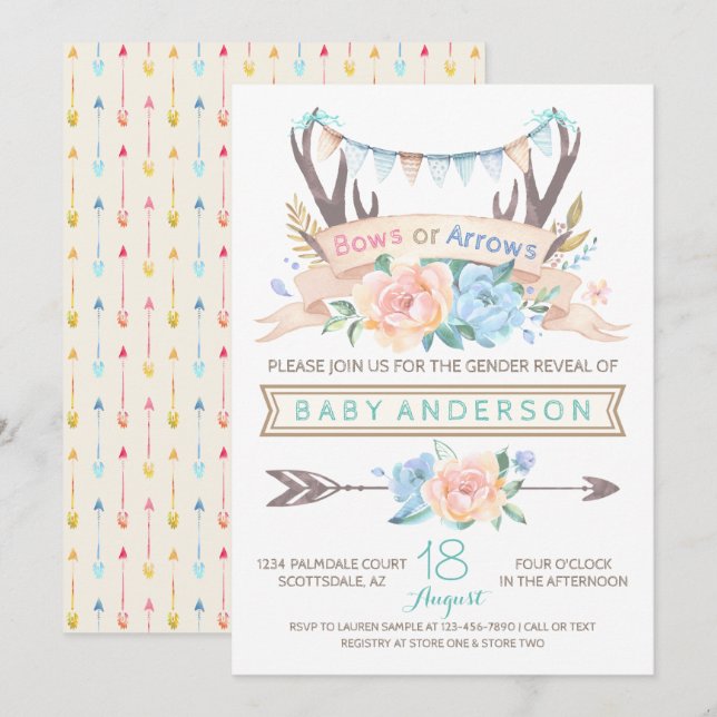 Invitación de Revelación de Género de Bebé con Cue (Anverso / Reverso)