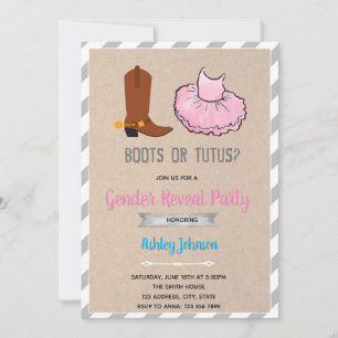 Invitación de revelación de género de botas o tutú