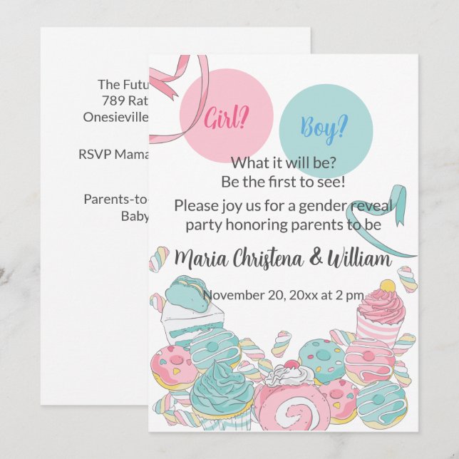 Invitación de Revelación de Género de Dulces Golos (Anverso / Reverso)