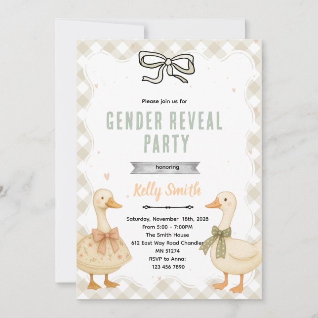 Invitación de revelación de género de ganso (Anverso)