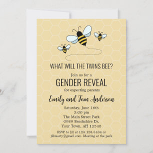 Invitación de revelación de género de gemelos abej