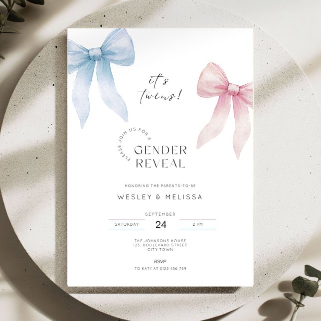 Invitación de Revelación de Género de Gemelos - Az (Twins gender reveal invitations for the parents-to-be)