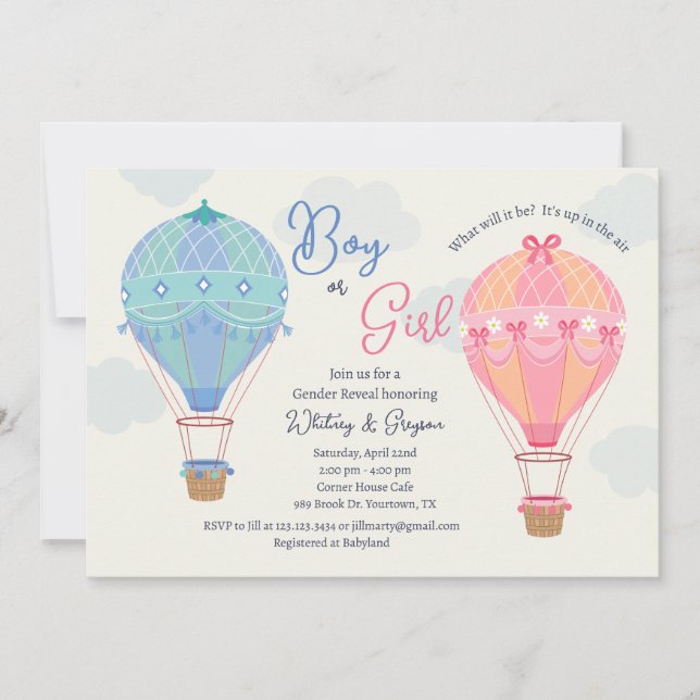 Invitación de Revelación de Género de Globos Aeros (Anverso)