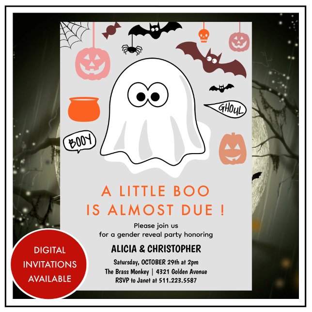 Invitación de revelación de género de Halloween Fa (Halloween-Gender-reveal-invitation-Cute-Ghost-1)