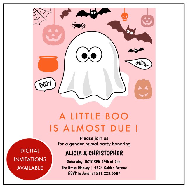 Invitación de revelación de género de Halloween Fa (Halloween-Gender-reveal-invitation-Ghost-1)