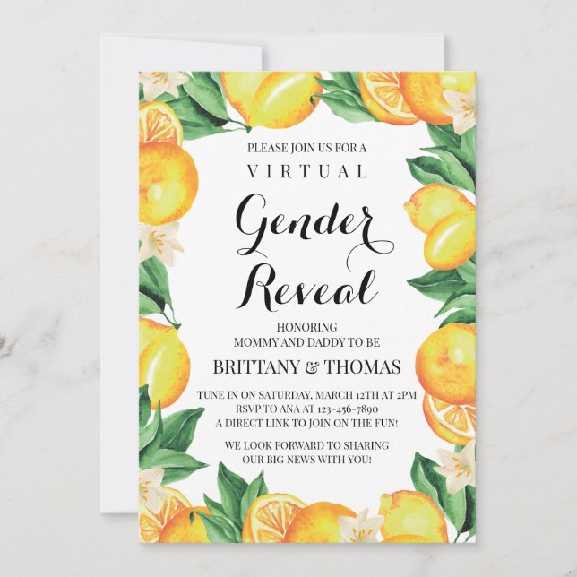 Invitación de Revelación de Género de Limones con  (Anverso)
