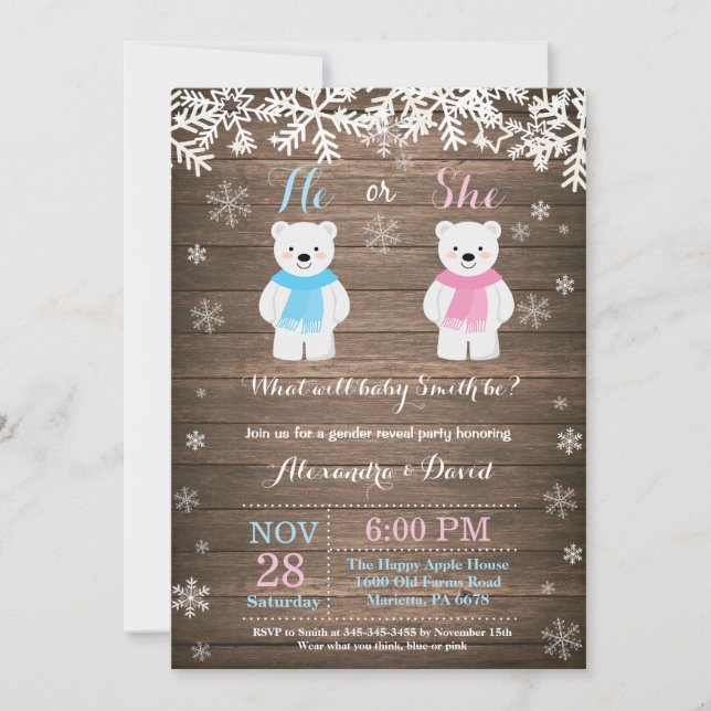 Invitación de Revelación de Género de Oso Polar de (Anverso)