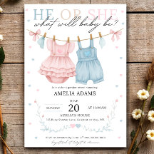 Invitación de Revelación de Género de Ropa de Bebé